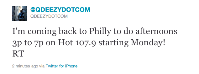 Screen-Shot-2011-09-30-at-10.25.35-AM Philly's Own QDeezy (@QDEEZYDOTCOM) Will Return to Hot 107.9FM Every Afternoon from 3-7pm Starting 10/3/11  
