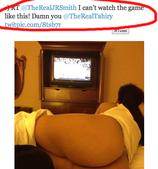 JR-Smith-and-Tahiry Knicks' J.R. Smith Fined $25K For TwitPic'n A Photo of Tahiry In A Thong  