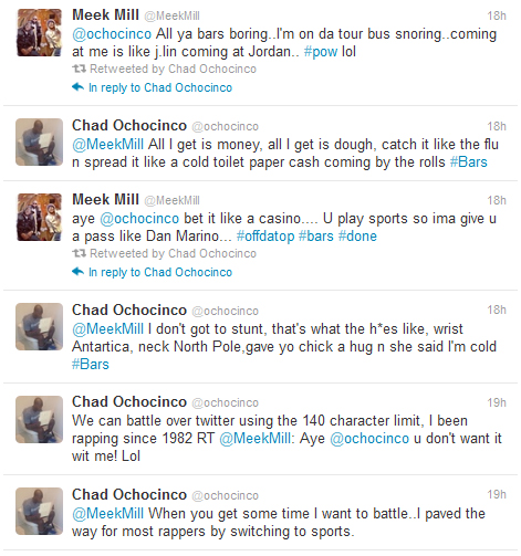 m1 Meek Mill & OchoCinco "Who Got Better Bars" Competition on Twitter (Tweets Inside)  