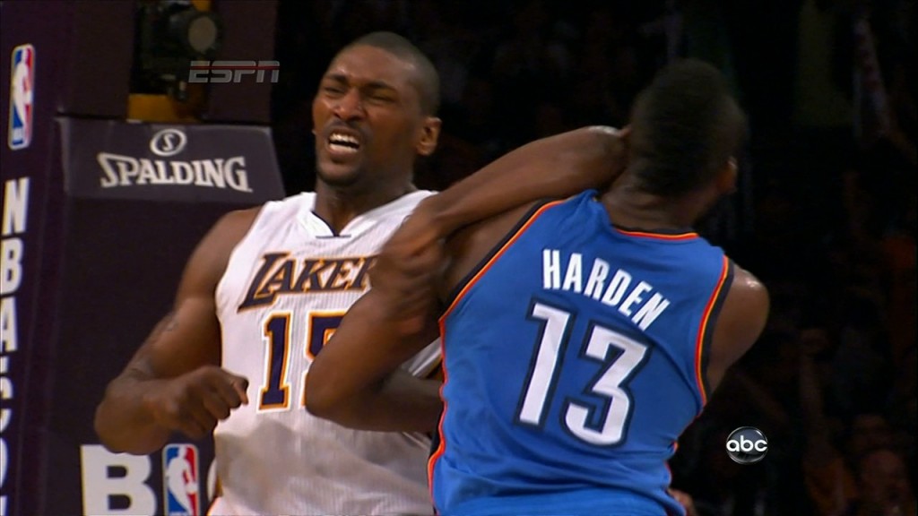 metta-world-peace-aka-ron-artest-hits-james-harden-with-an-elbow-video-fight-2012-thunder-lakers-1024x576 Metta World Peace aka Ron Artest Hits James Harden With An Elbow (Video)  